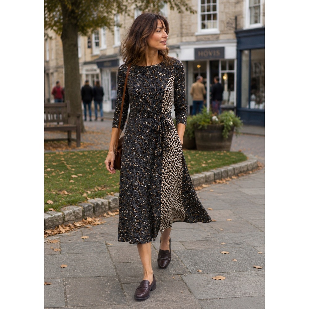 Boden Anna Hotchpotch Jersey‎ Midi Dress 8 Long Faux Wrap